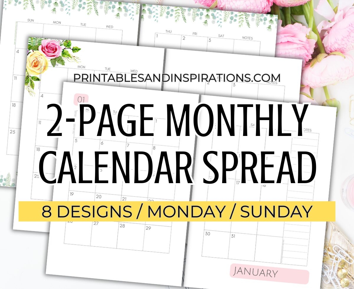 2025 2026 Two Page Calendar Monthly Spread Free Printable Printables And Inspirations