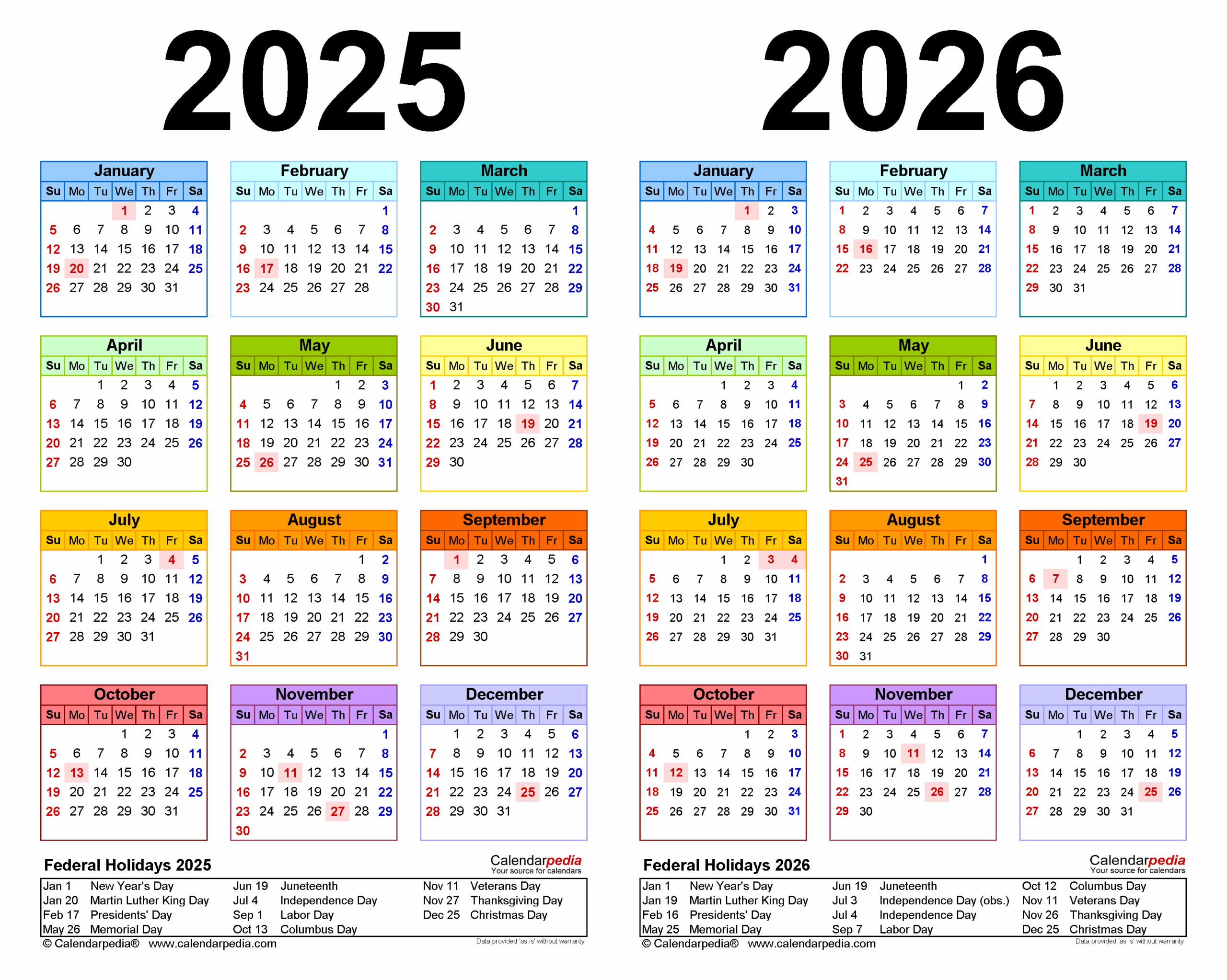 Printable Calendars 2025-2026