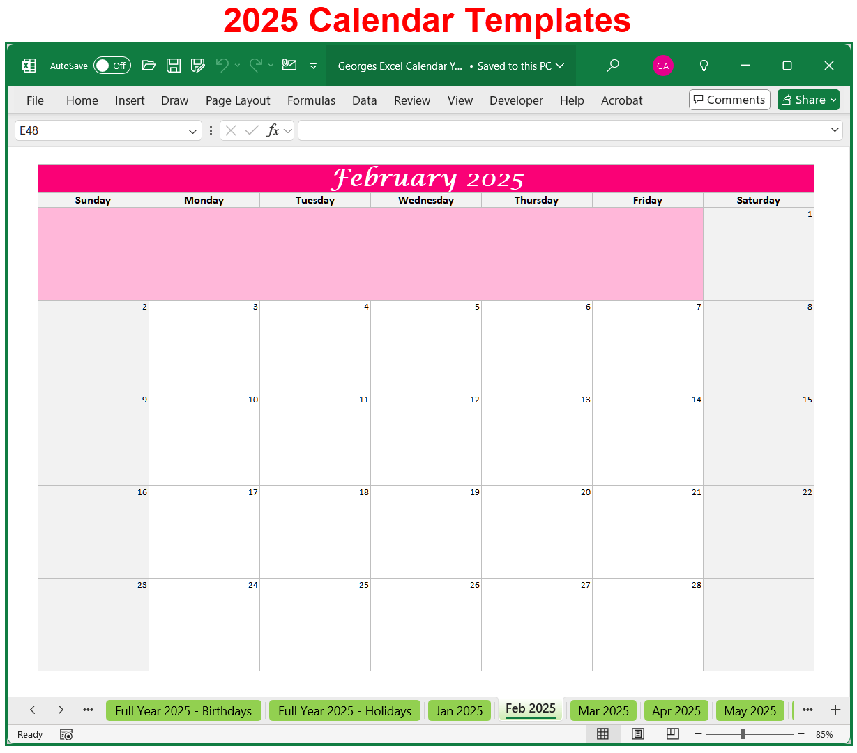 Blank Printable Monthly Calendar 2025