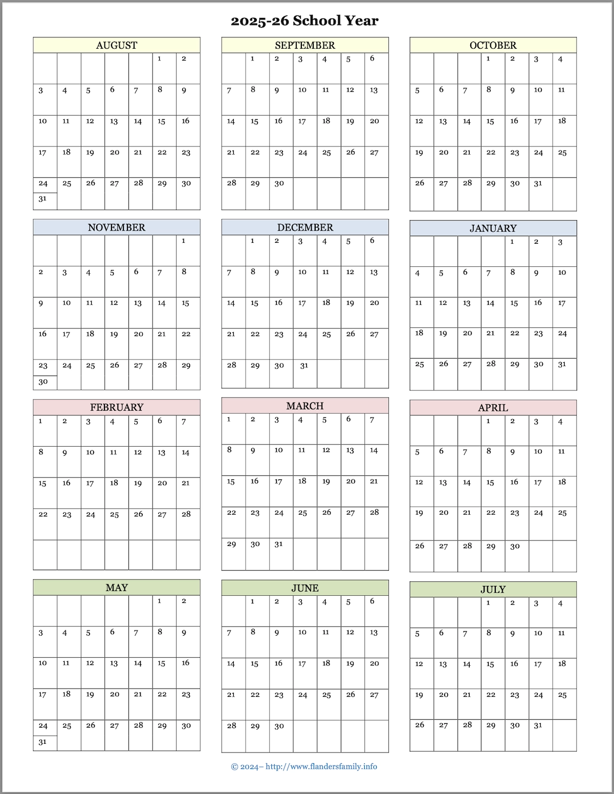 Printable Academic Calendar 2025