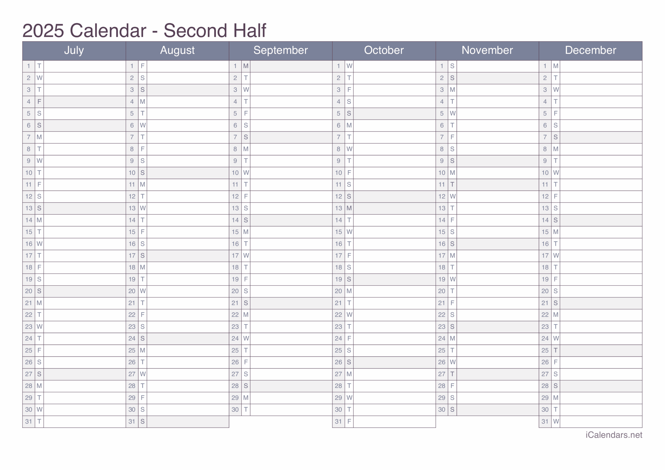 Free Printable Blank Yearly Calendar 2025