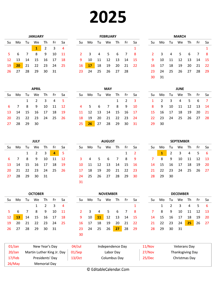 2025 Printable Calendar With Holidays Portrait Orientation 2025 Printable Calendar With Holidays Portrait Orientation
