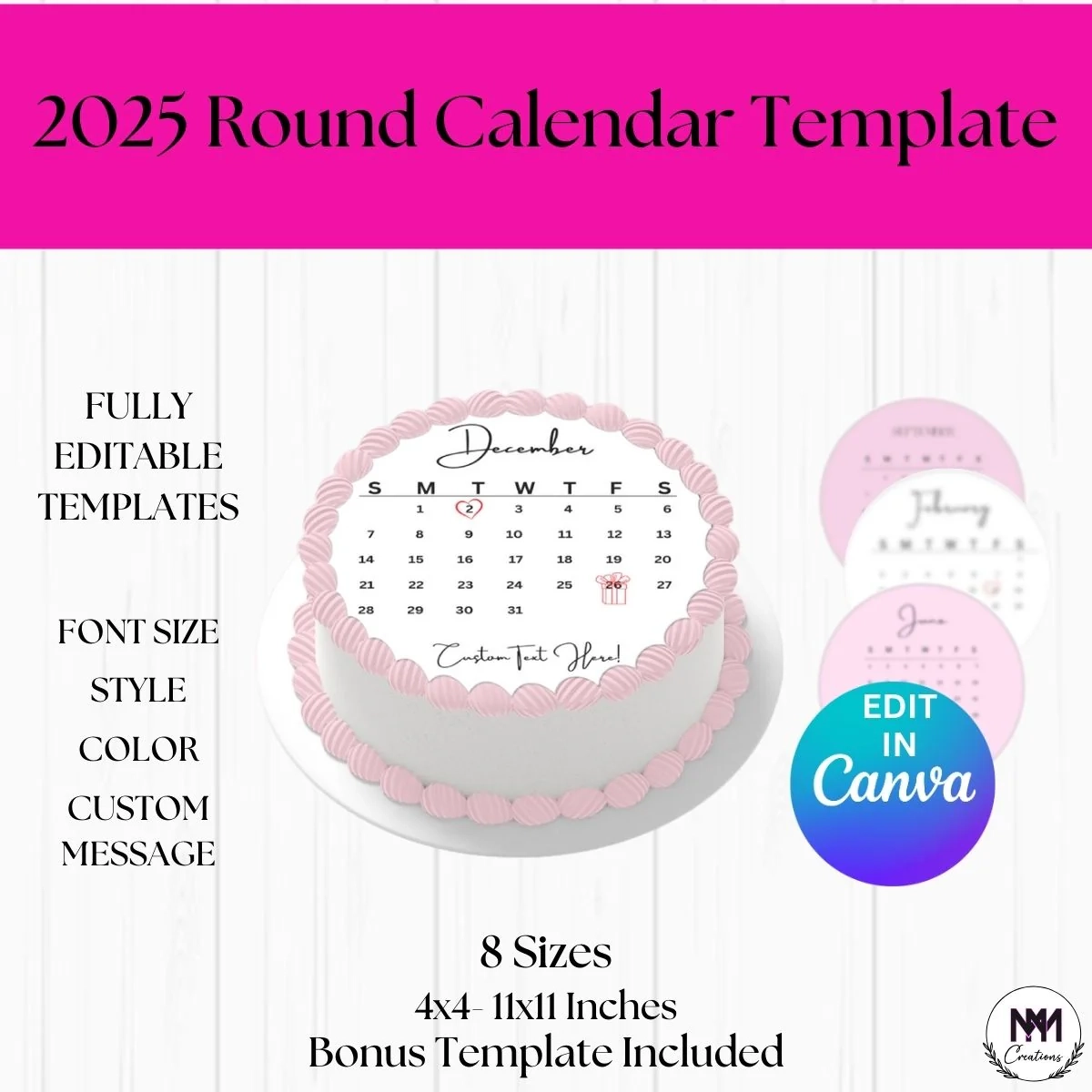 2025 Round Editable Calendar Templates Morganrells Cake And Baking Supplies LLC