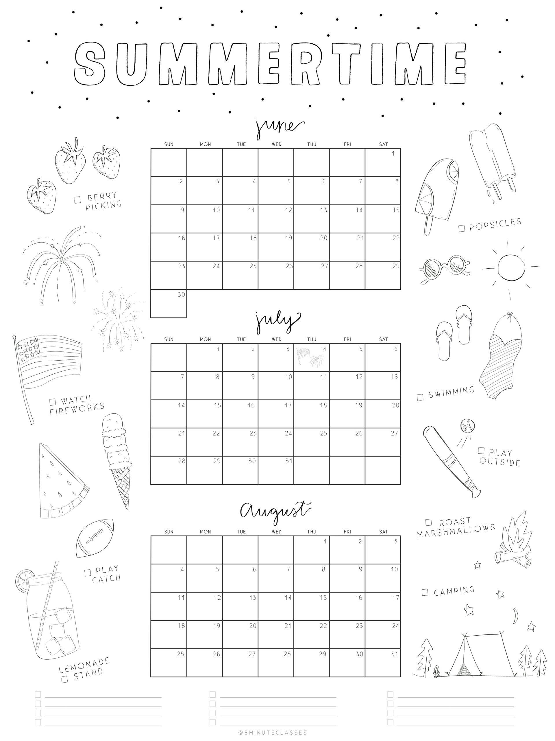 2025 Summer Calendar 8 Minute Classes