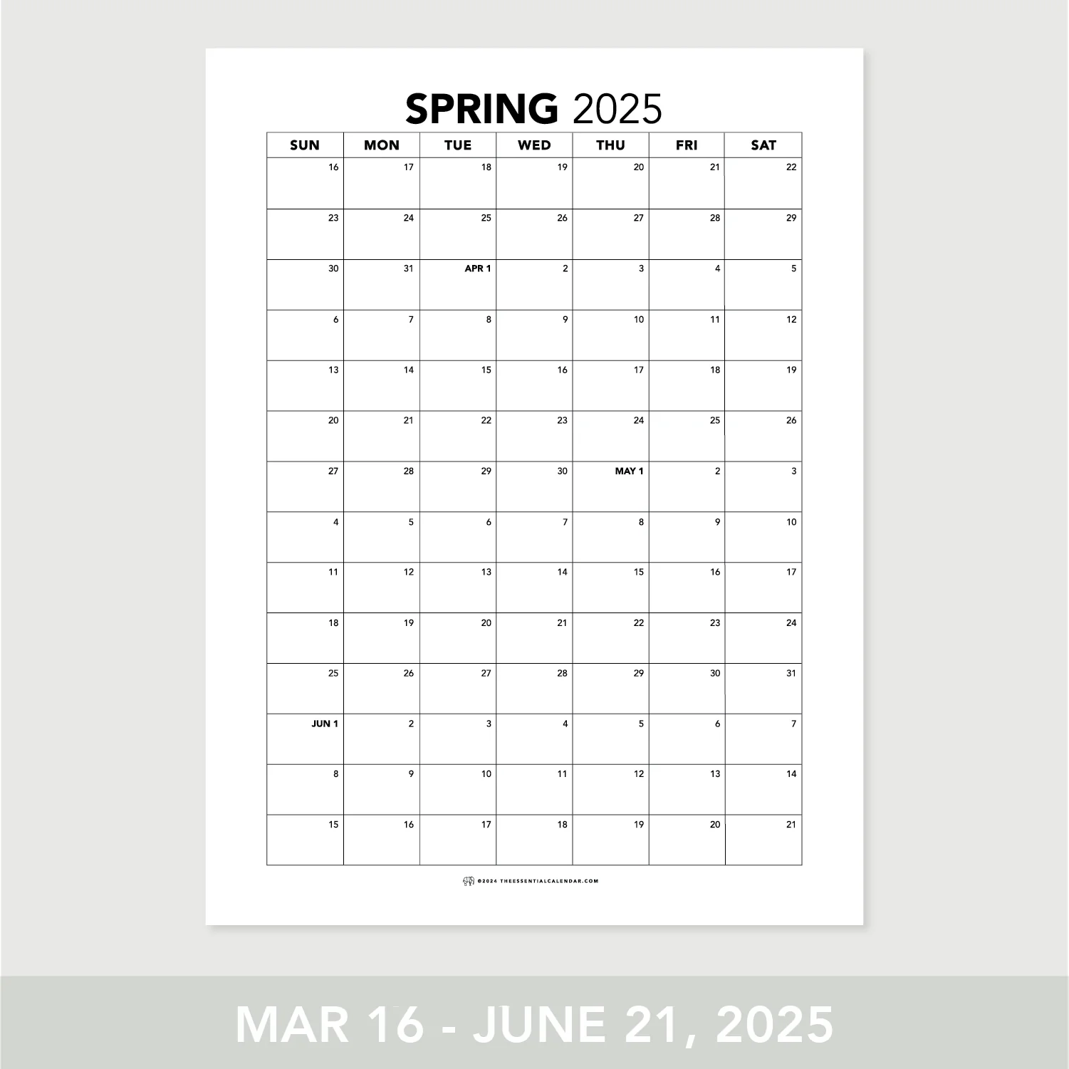 2025 Sunday start Spring Calendar The Essential Calendar