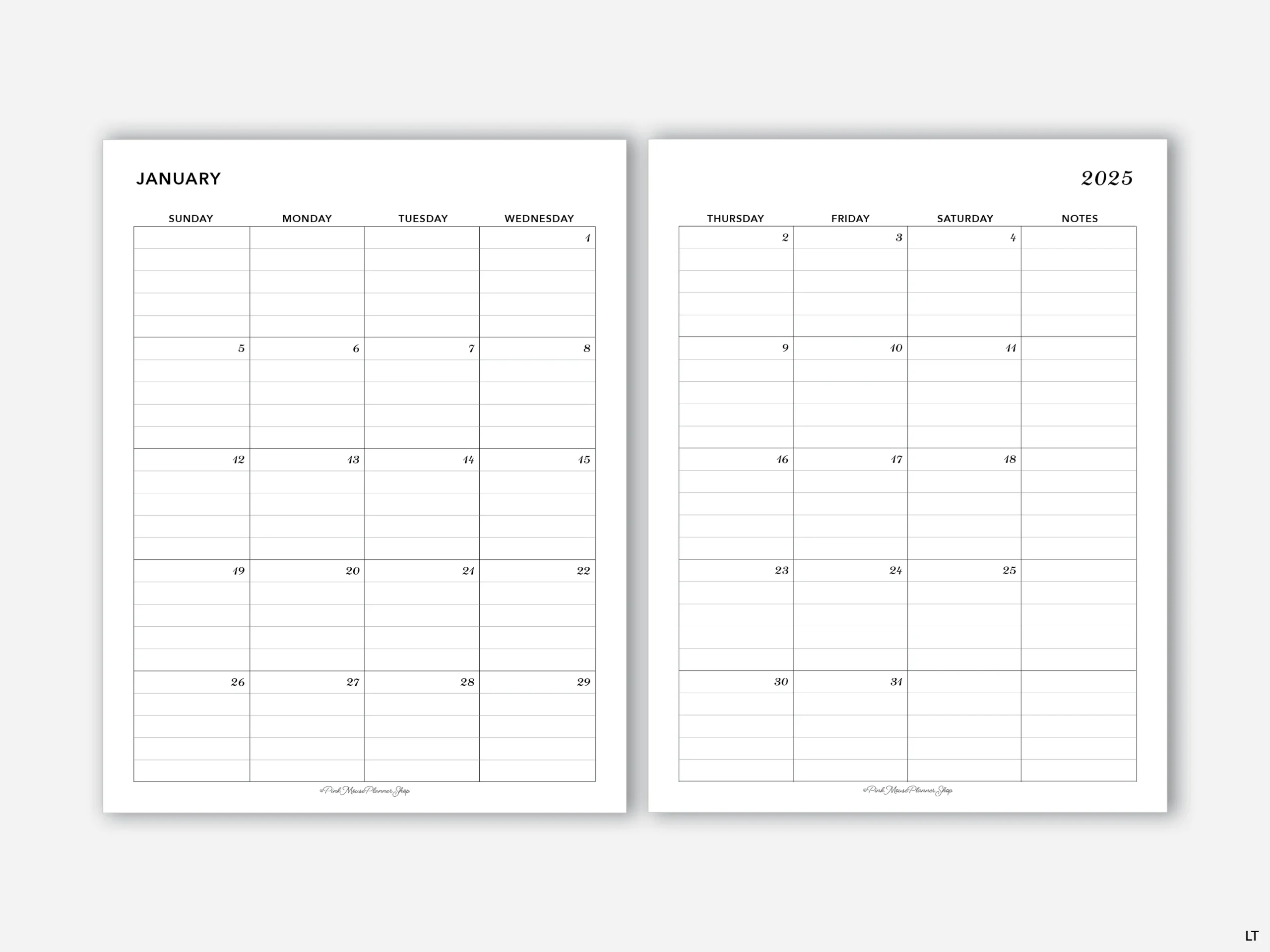 2025 Two Page Lined Monthly Calendar With 2025 U0026 2026 Yearly Pages 