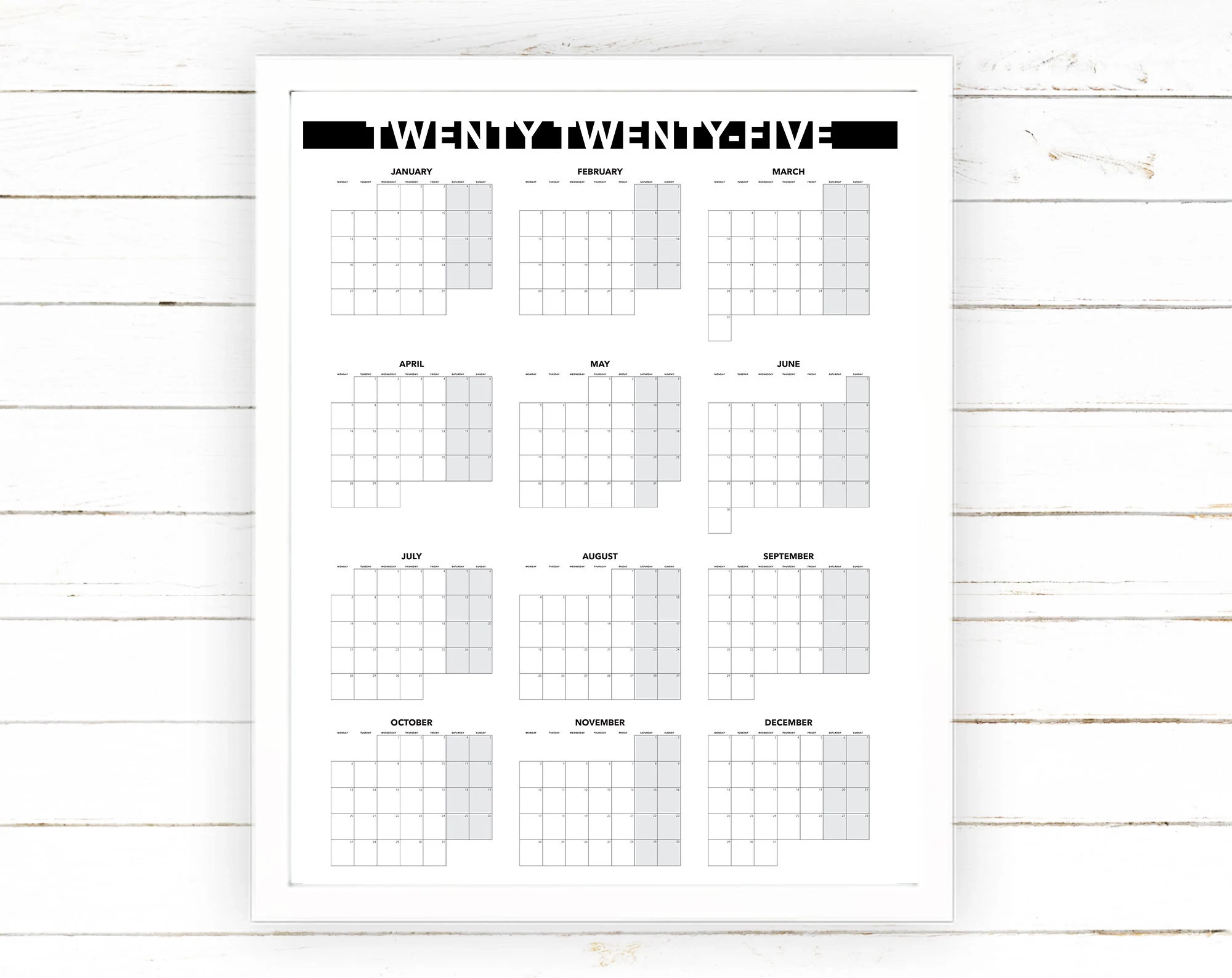 2025 Yearly Calendar Monthly View Printable Blank Dated Month By Month Year View Extra Large Wall Calendar Digital Printable Etsy