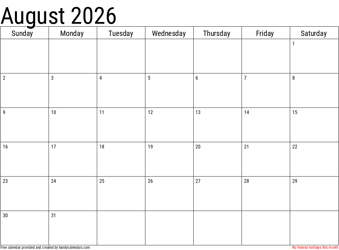 August 2026 Calendar