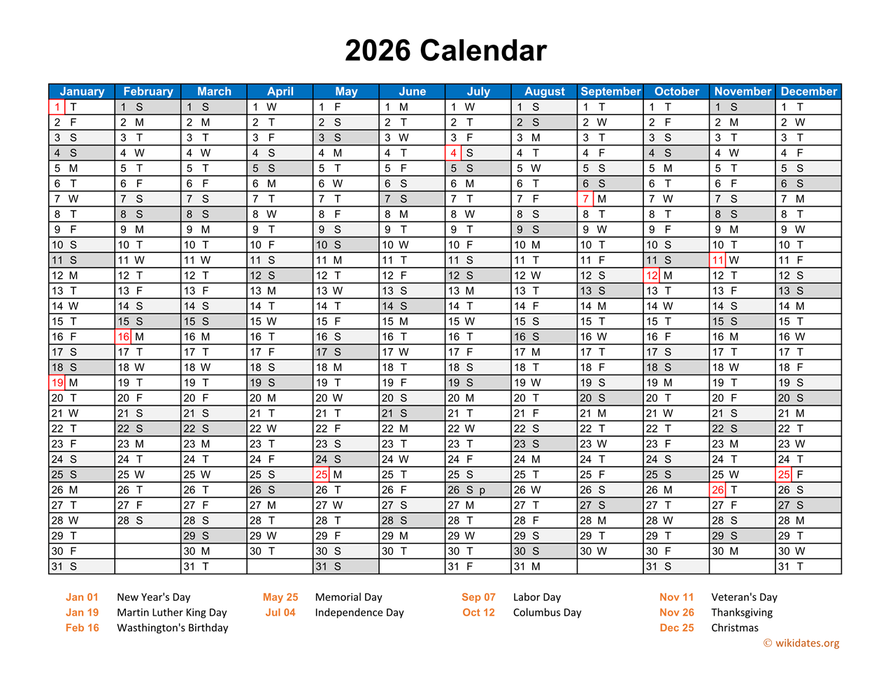 2026 Calendar Horizontal One Page WikiDates 2026 Calendar Horizontal One Page WikiDates
