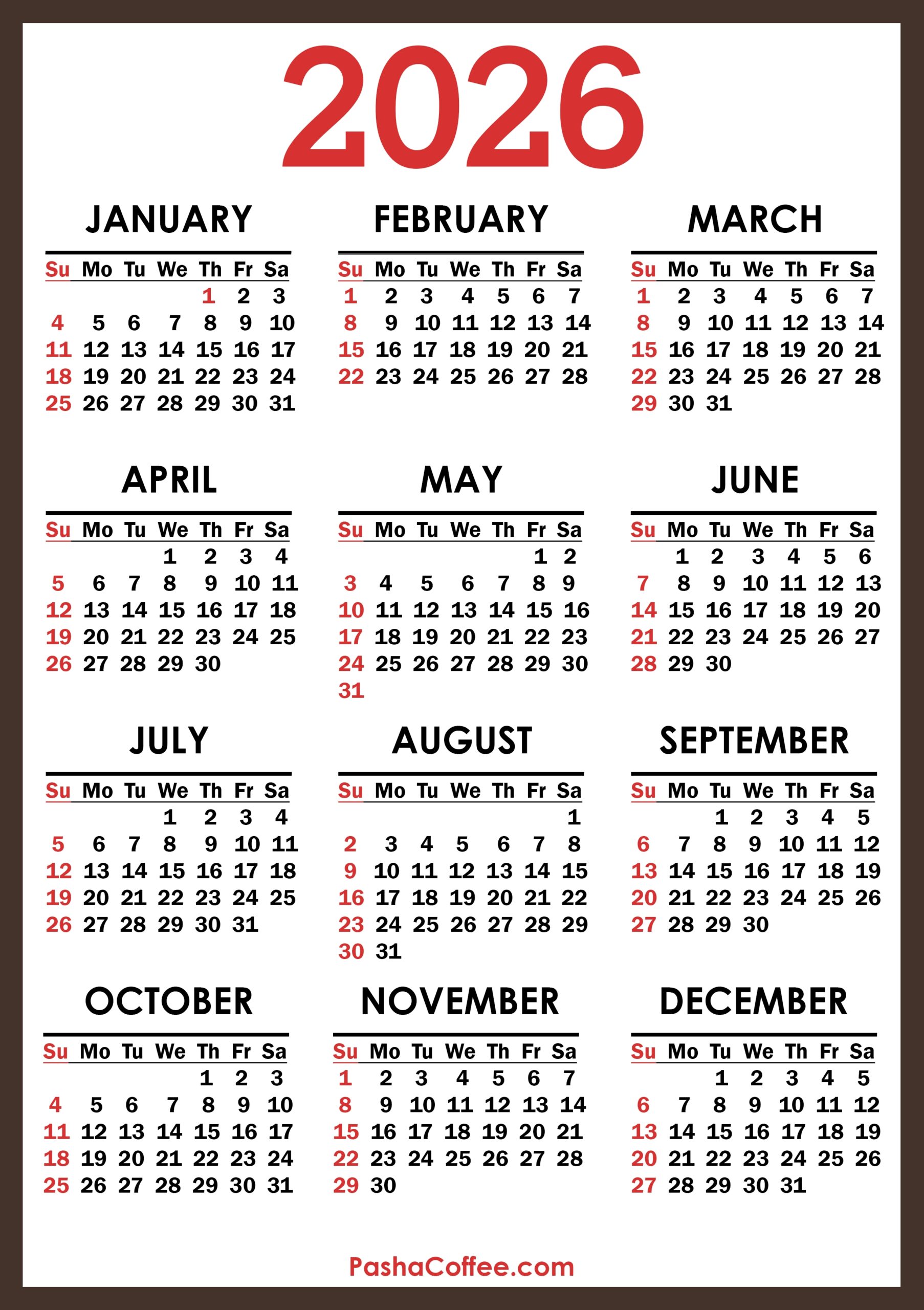 Free Printable 2026 Calendar Pdf