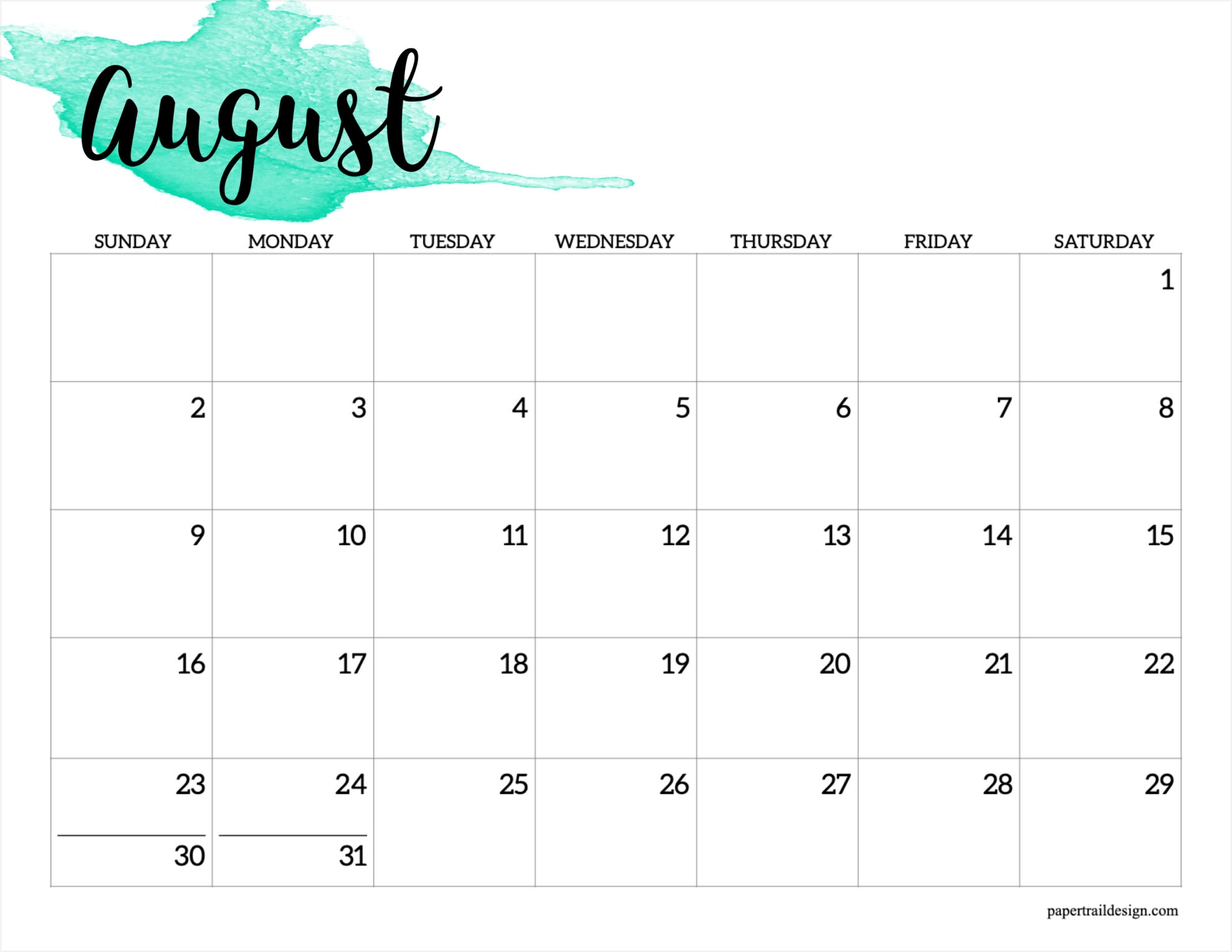 2026 Calendar Printable Watercolor Paper Trail Design