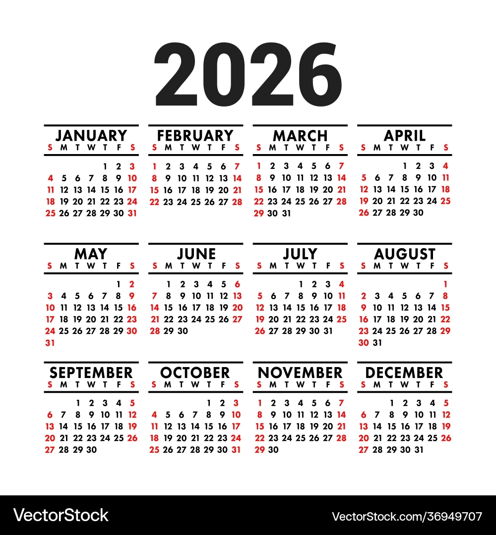 2026 Calendar Square Wall Pocket Royalty Free Vector Image 2026 Calendar Square Wall Pocket Royalty Free Vector Image