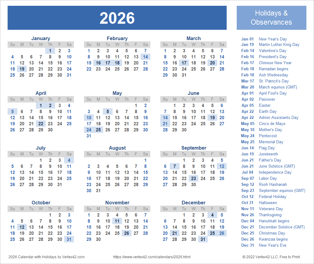 Blank Calendars For 2026