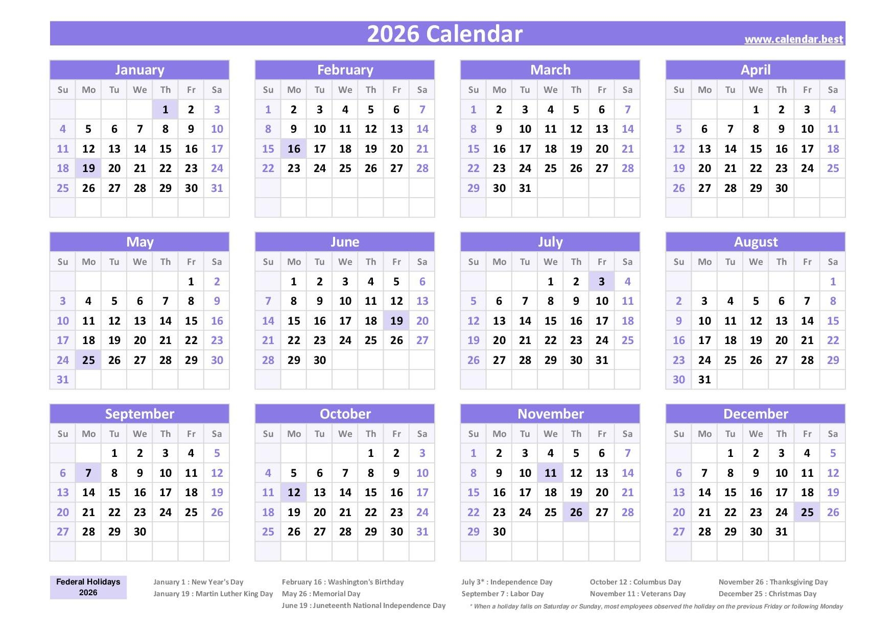 May 2026 Calendar With Holidays Printable