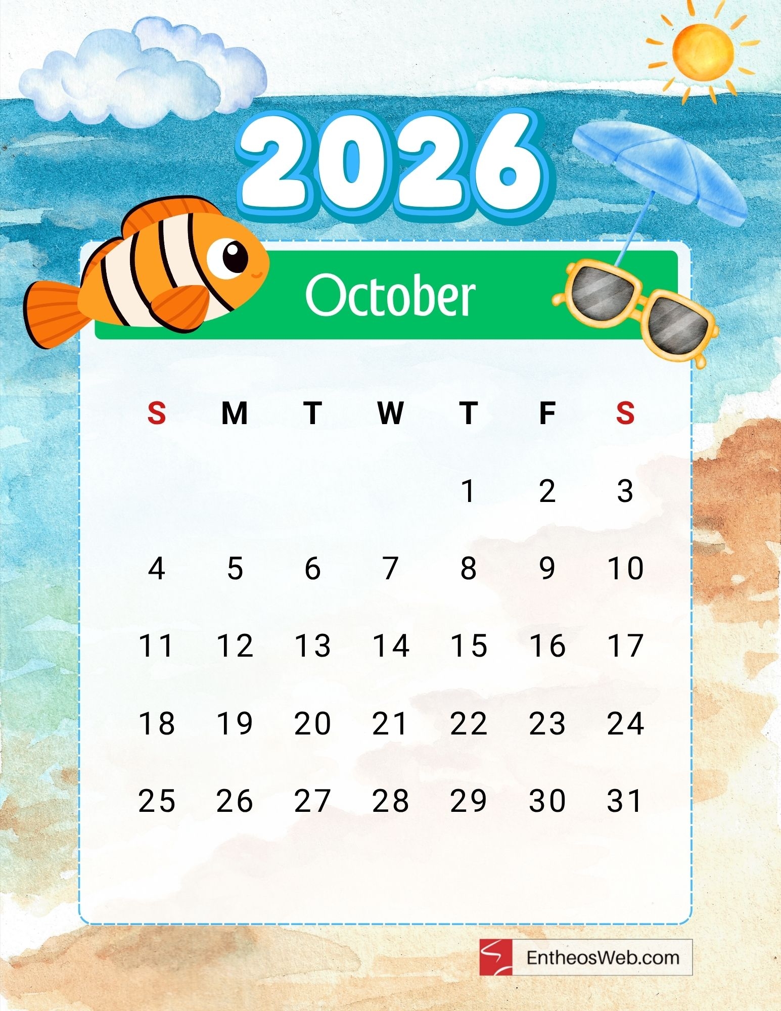 October 2026 Calendar Printable Free October 2026 Calendar Printable Free