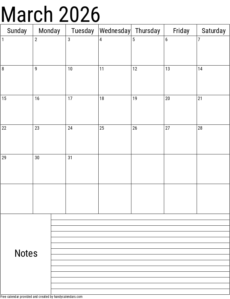 Printable Calendar March 2026 Blank