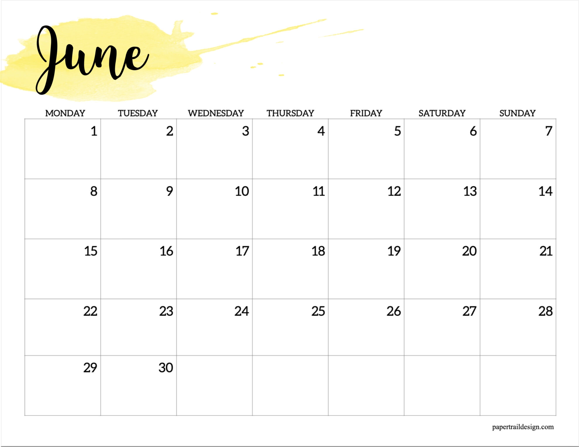 2026 Monday Start Calendar Printable Watercolor Paper Trail Design 2026 Monday Start Calendar Printable Watercolor Paper Trail Design