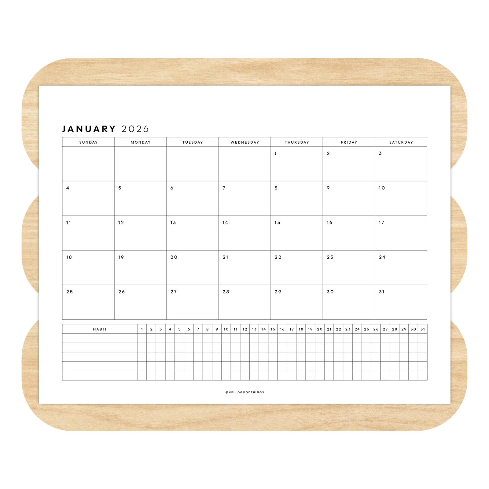 Blank Printable Calendars Monthly 2026