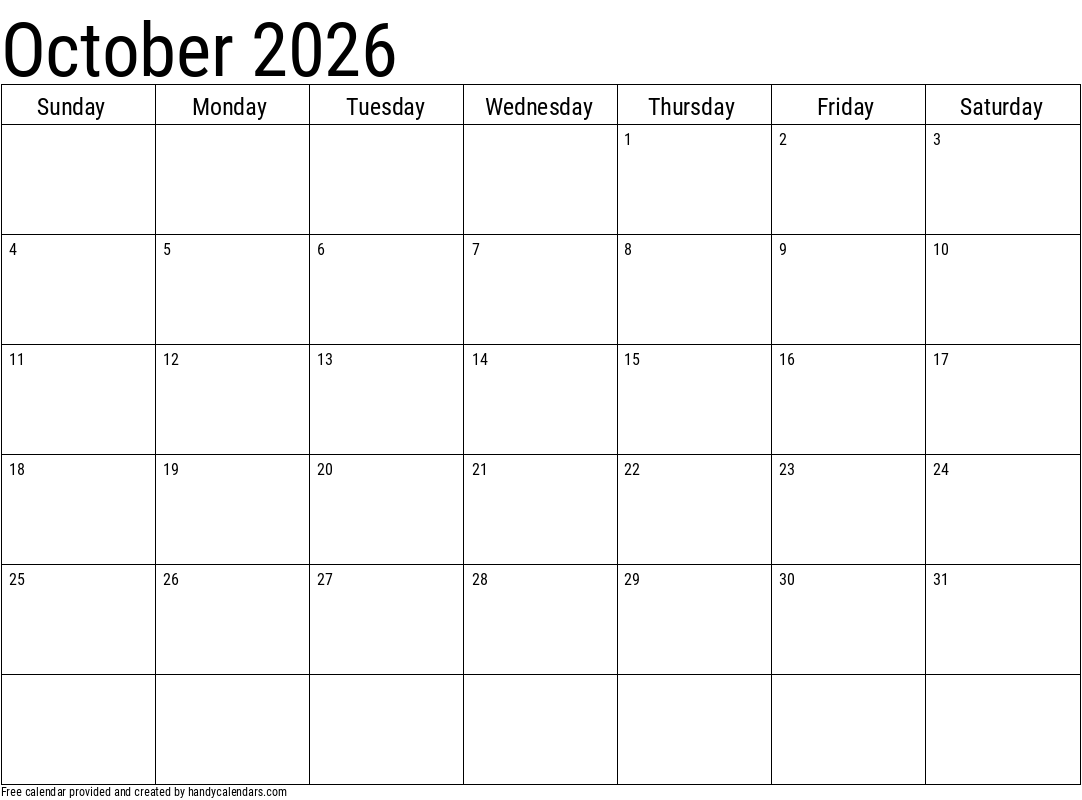 Blank October Calendar 2026 Printable Free Blank October Calendar 2026 Printable Free