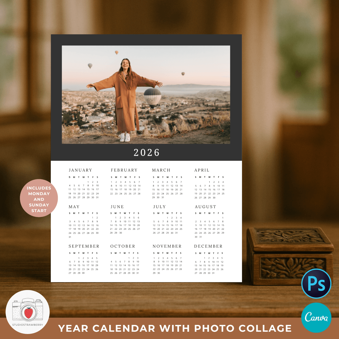 2026 Photo Calendar Template For Canva Photoshop Strawberry Kit 2026 Photo Calendar Template For Canva Photoshop Strawberry Kit