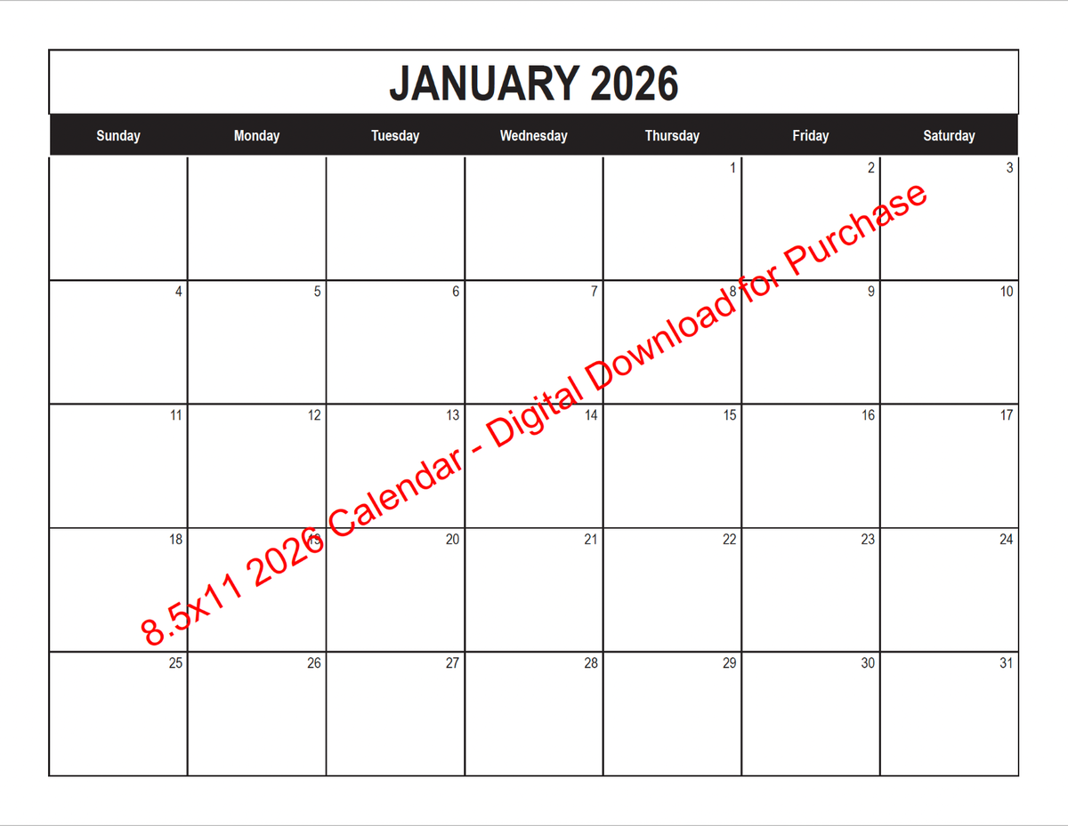 Jan 2026 Printable Calendar