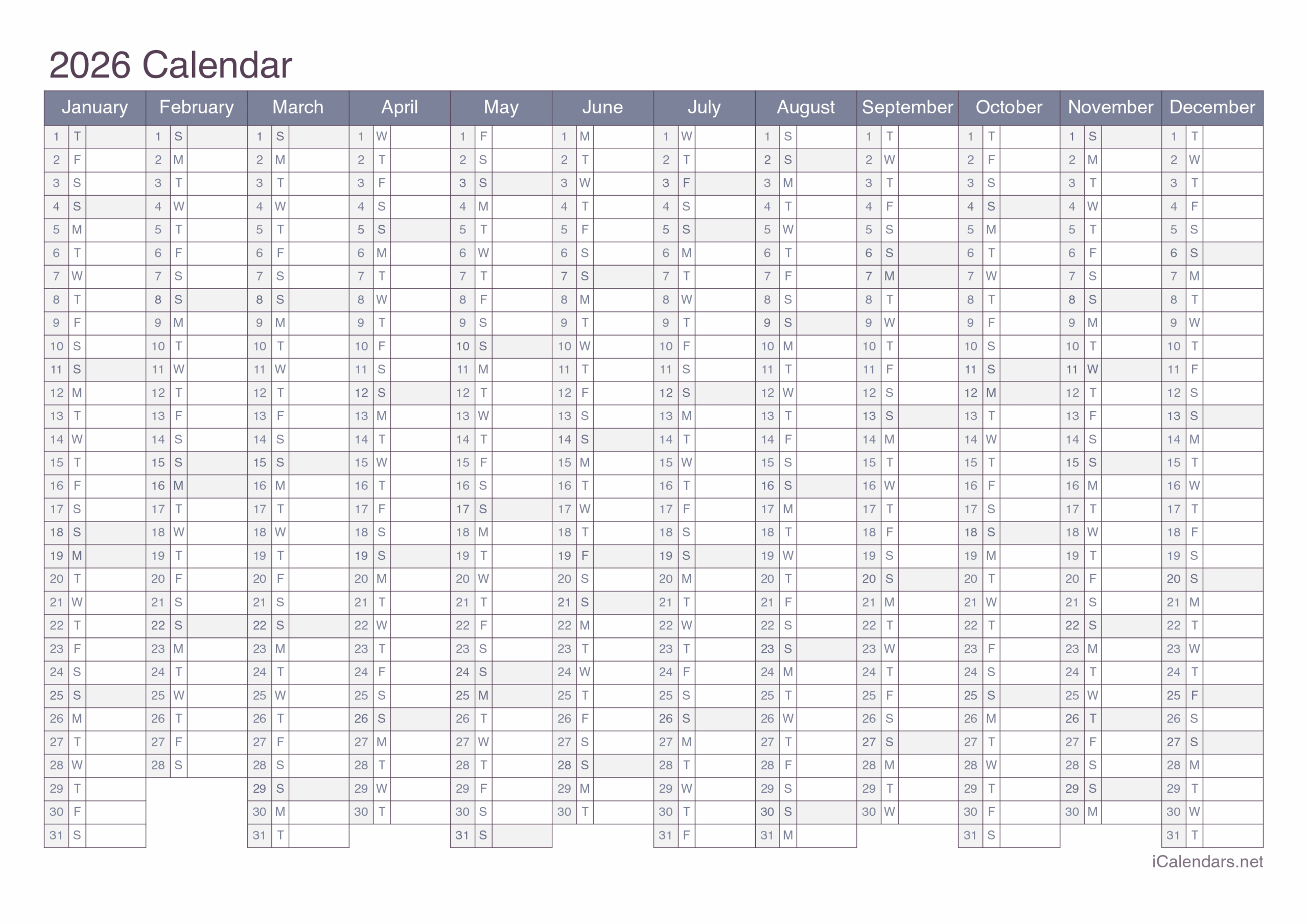Printable Calendar Pages 2026