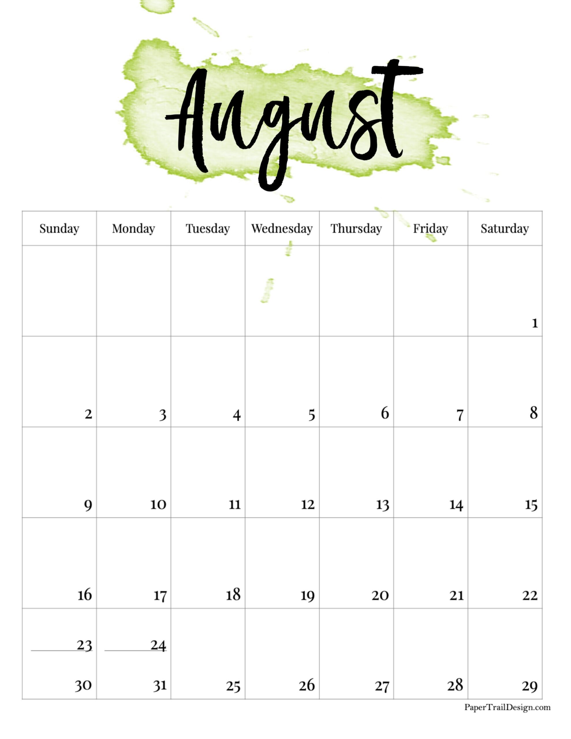 2026 Printable Calendar Watercolor Paper Trail Design