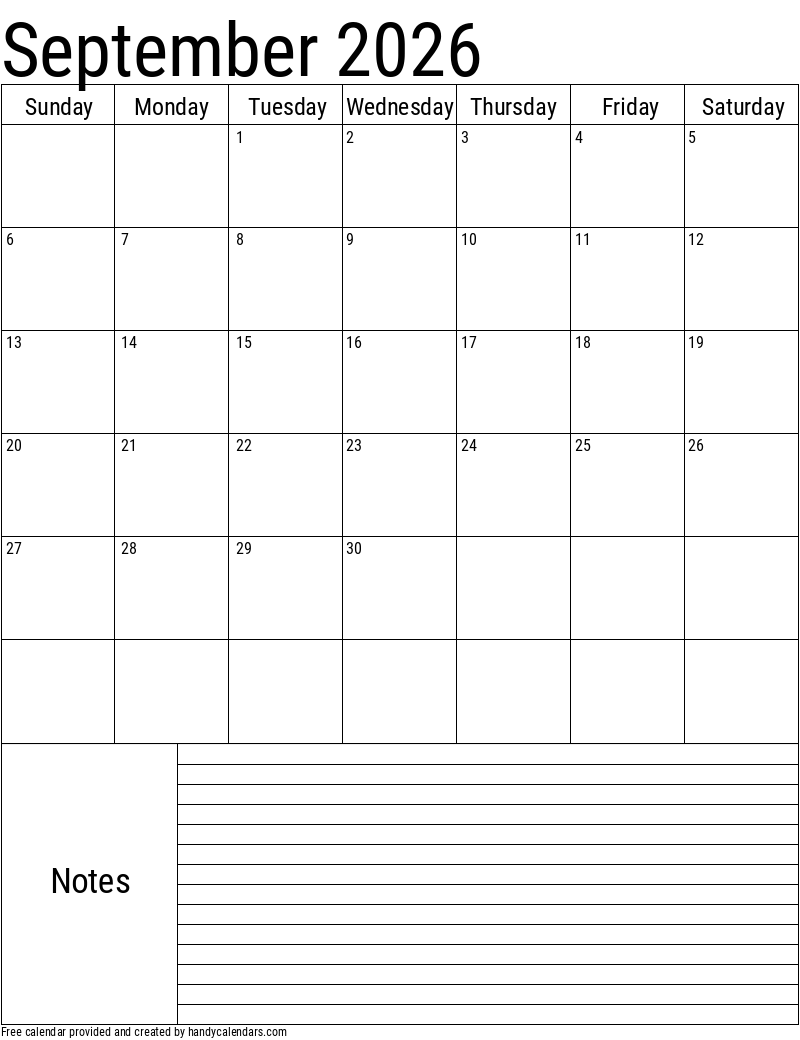 Blank September 2026 Calendar With Lines Blank September 2026 Calendar With Lines