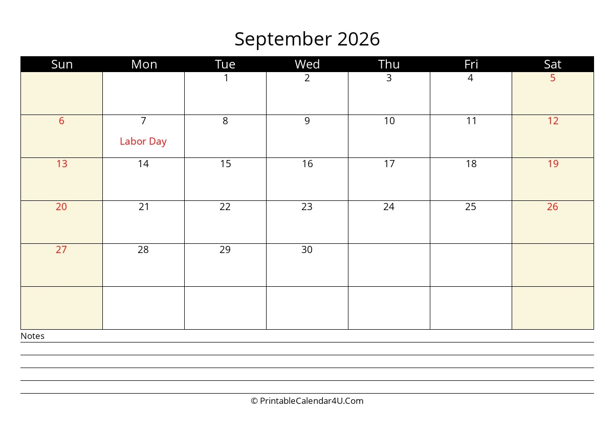 Blank September Calendar 2026 Printable Free Blank September Calendar 2026 Printable Free