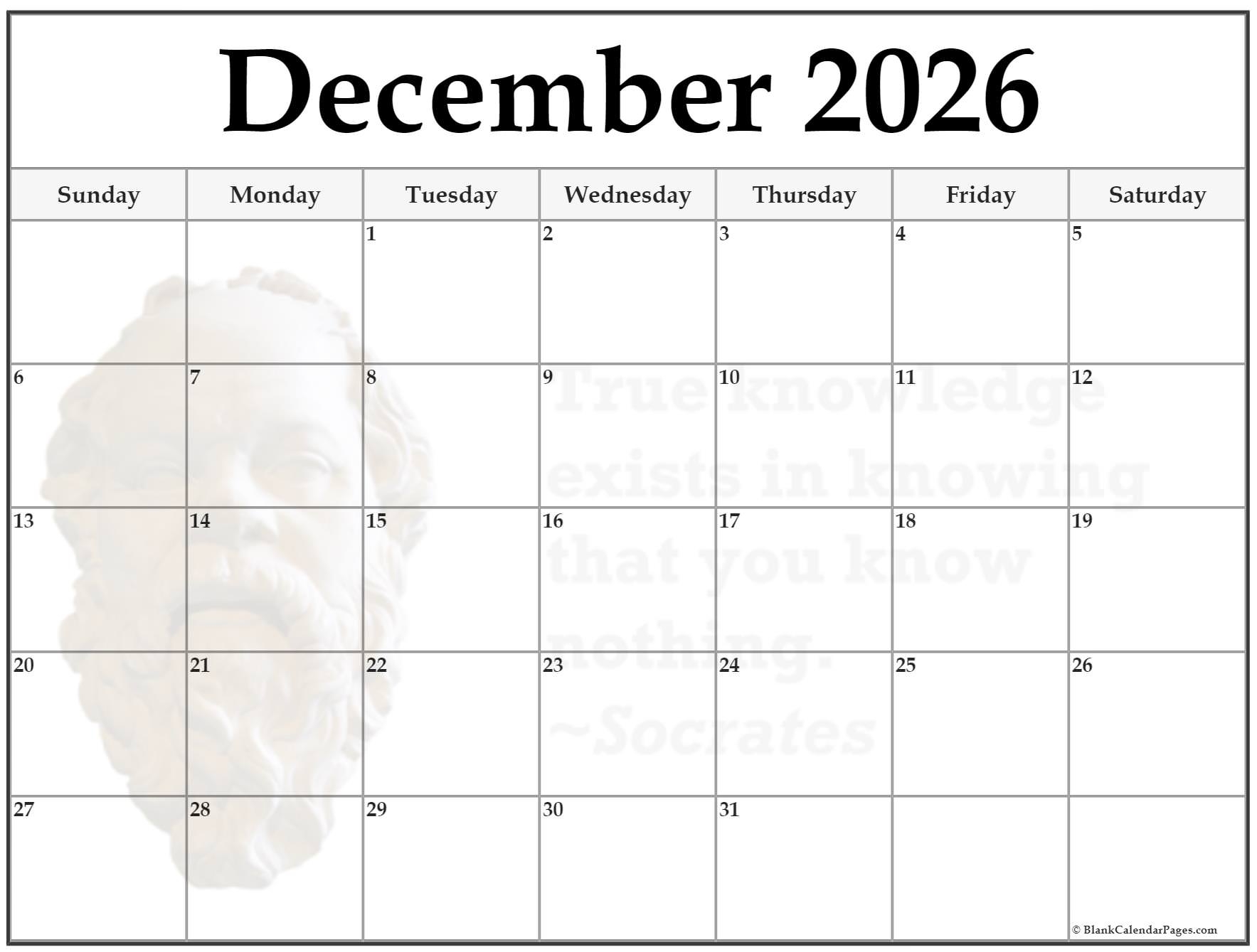 Blank December Calendar 2026