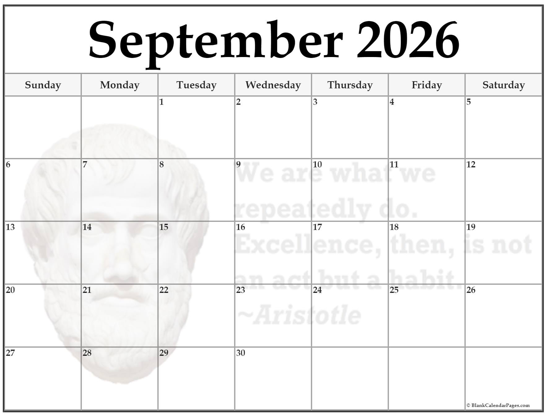 September Blank Calendar 2026 Printable