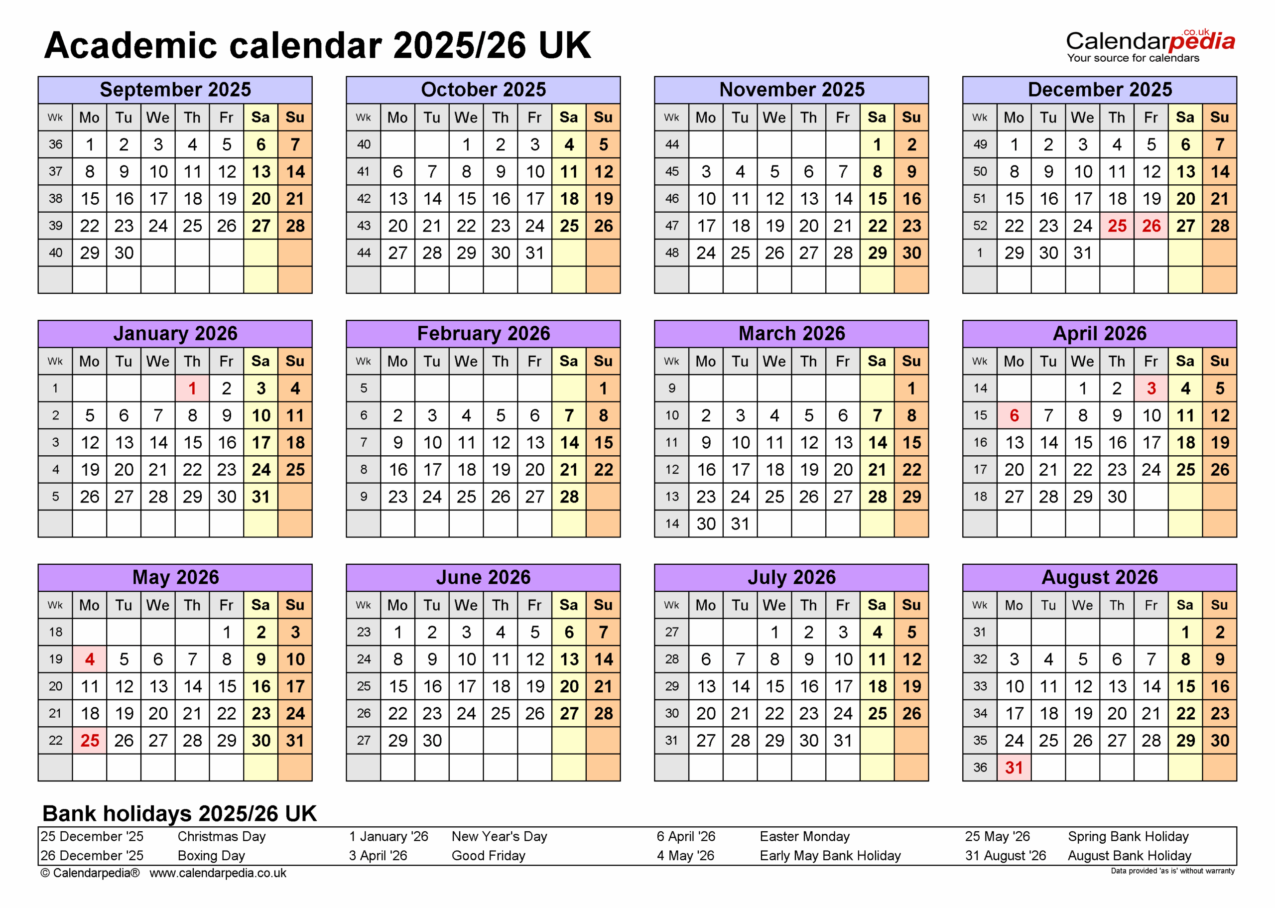 Academic Calendars 2025 26 UK Free Printable PDF Templates Academic Calendars 2025 26 UK Free Printable PDF Templates