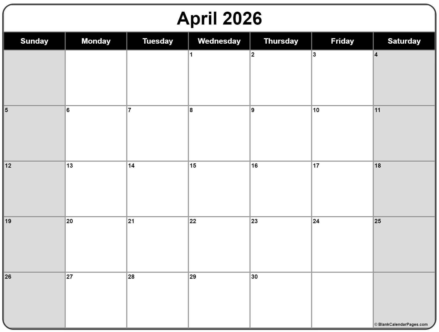 April 2026 Calendar Free Printable Calendars April 2026 Calendar Free Printable Calendars