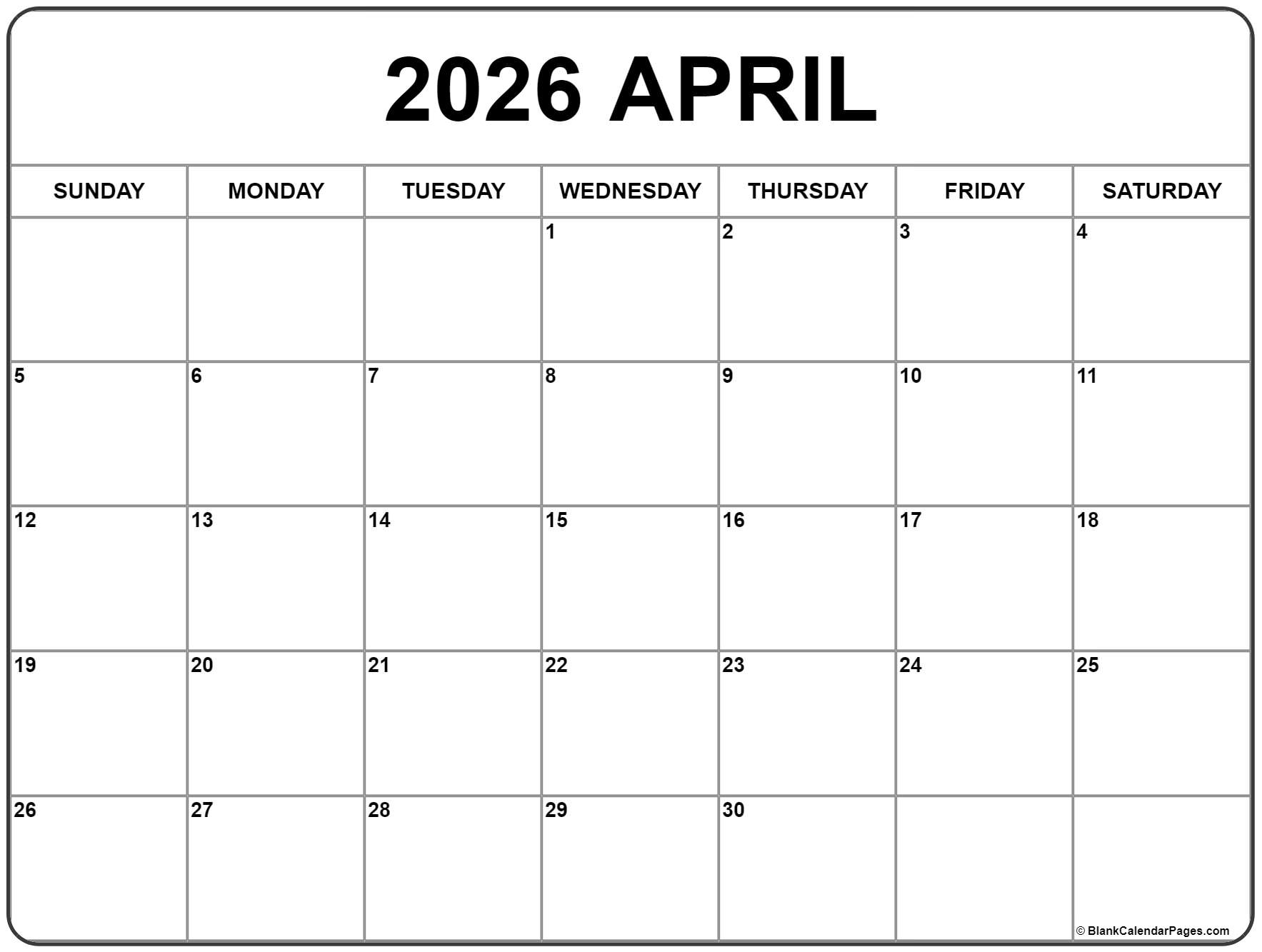 April 2026 Calendar Free Printable Calendars April 2026 Calendar Free Printable Calendars