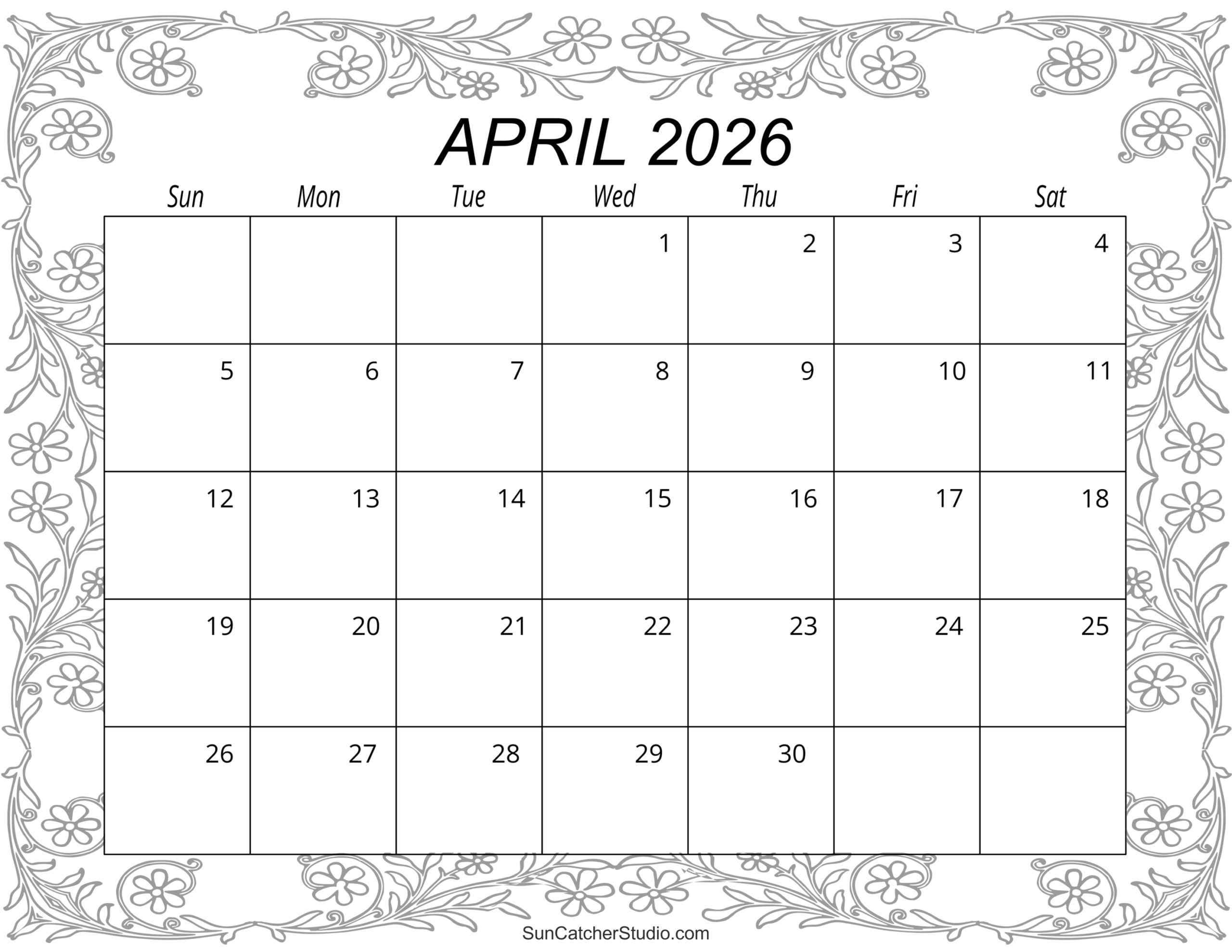 April 2026 Calendar Free Printable Free Printables Monograms Design Tools Patterns DIY Projects