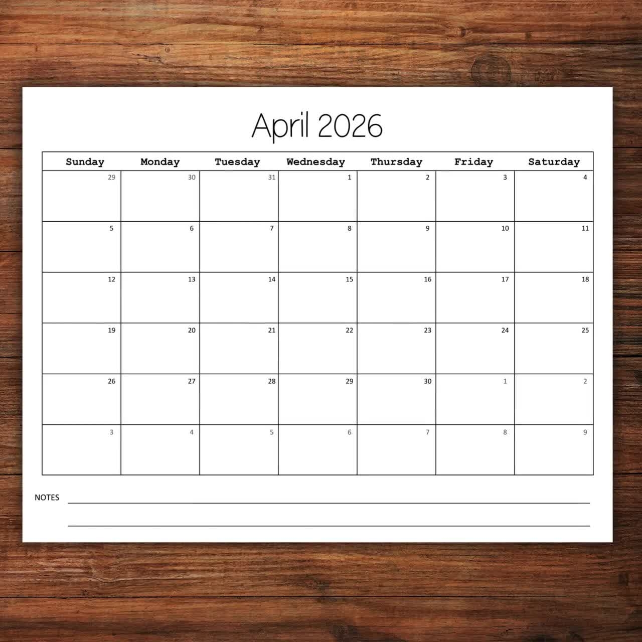 April 2026 Calendar Monthly Calendar School Planning April 2026 Printable Calendar Homeschool Calendar Minimalist Monthly Planner Etsy