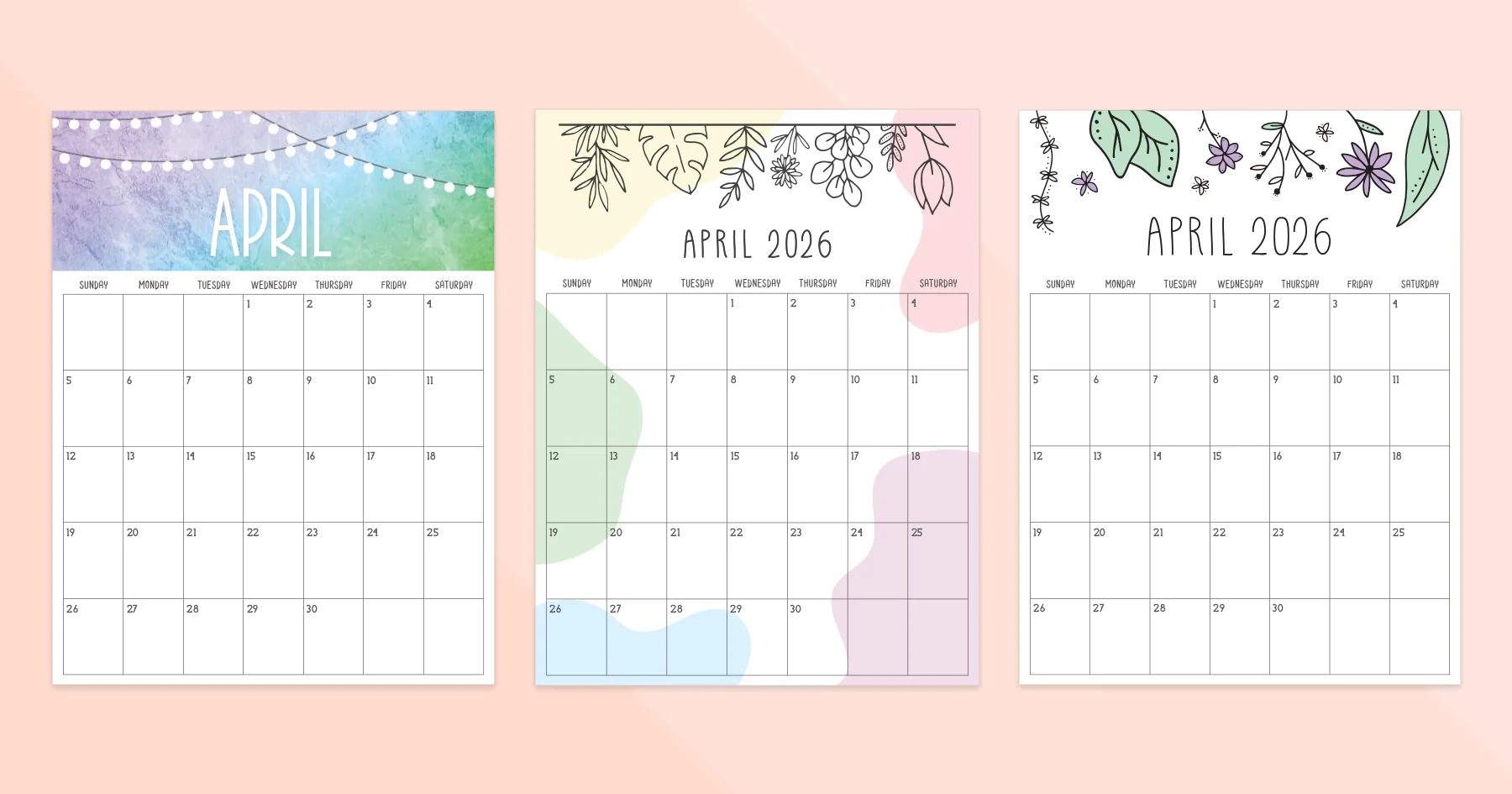 April 2026 Calendar Printable PDF Templates