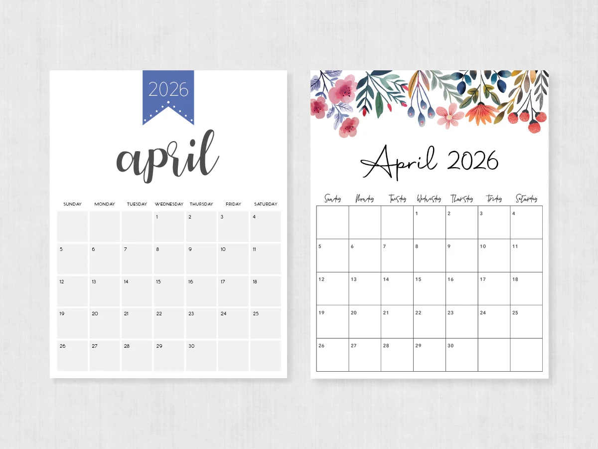 April 2026 Calendar Printable PDF Templates