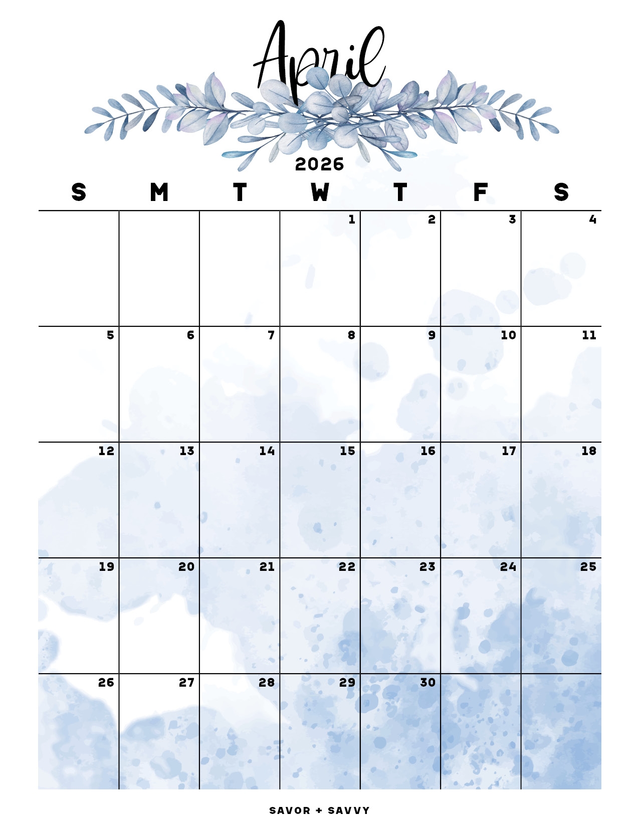 Free Blank April 2026 Calendar Free Blank April 2026 Calendar