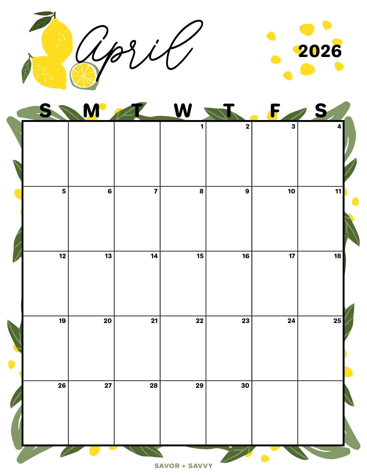 April 2026 Calendar Templates 14 Free Printables Savor Savvy
