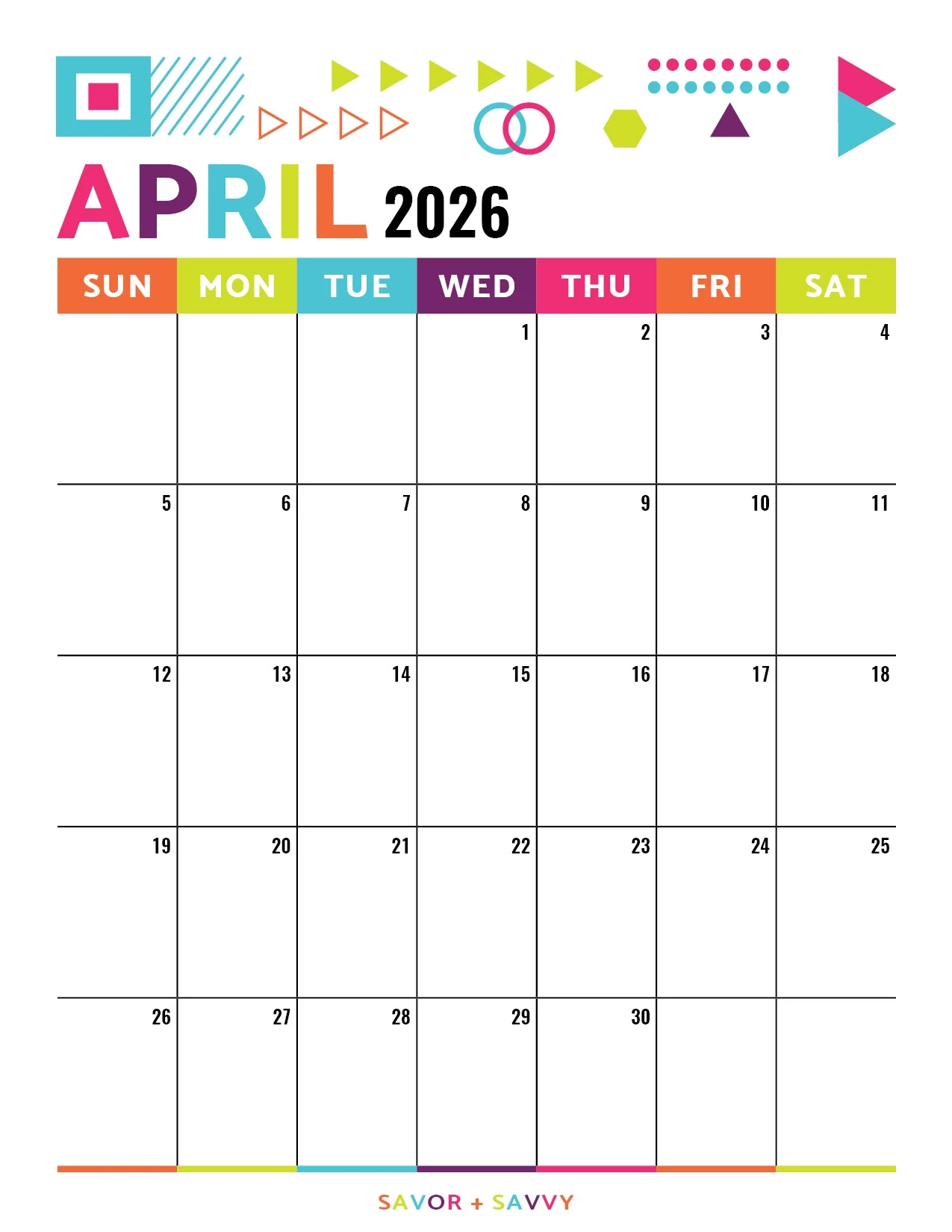 April 2026 Calendar Templates 14 Free Printables Savor Savvy April 2026 Calendar Templates 14 Free Printables Savor Savvy