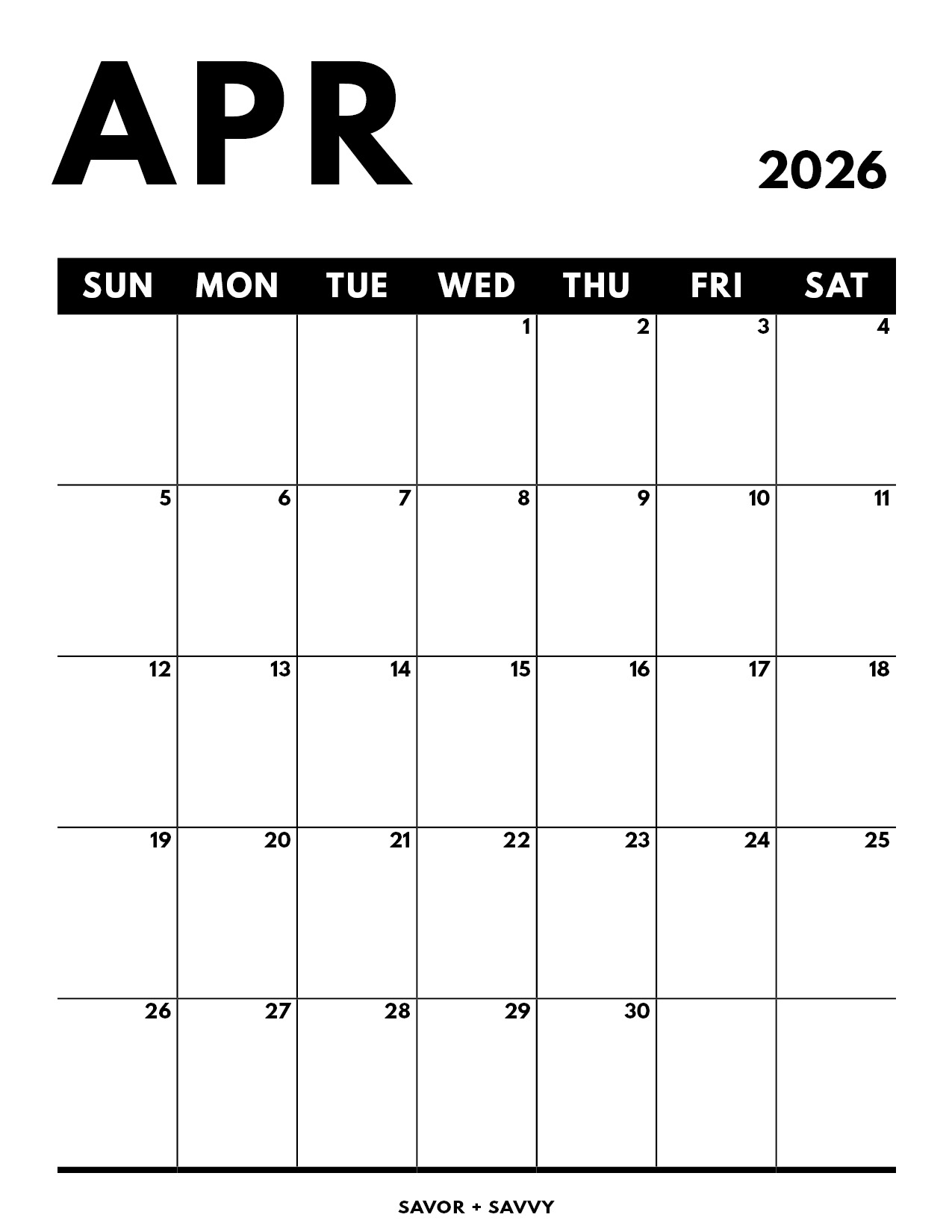 April 2026 Calendar Templates 14 Free Printables Savor Savvy April 2026 Calendar Templates 14 Free Printables Savor Savvy