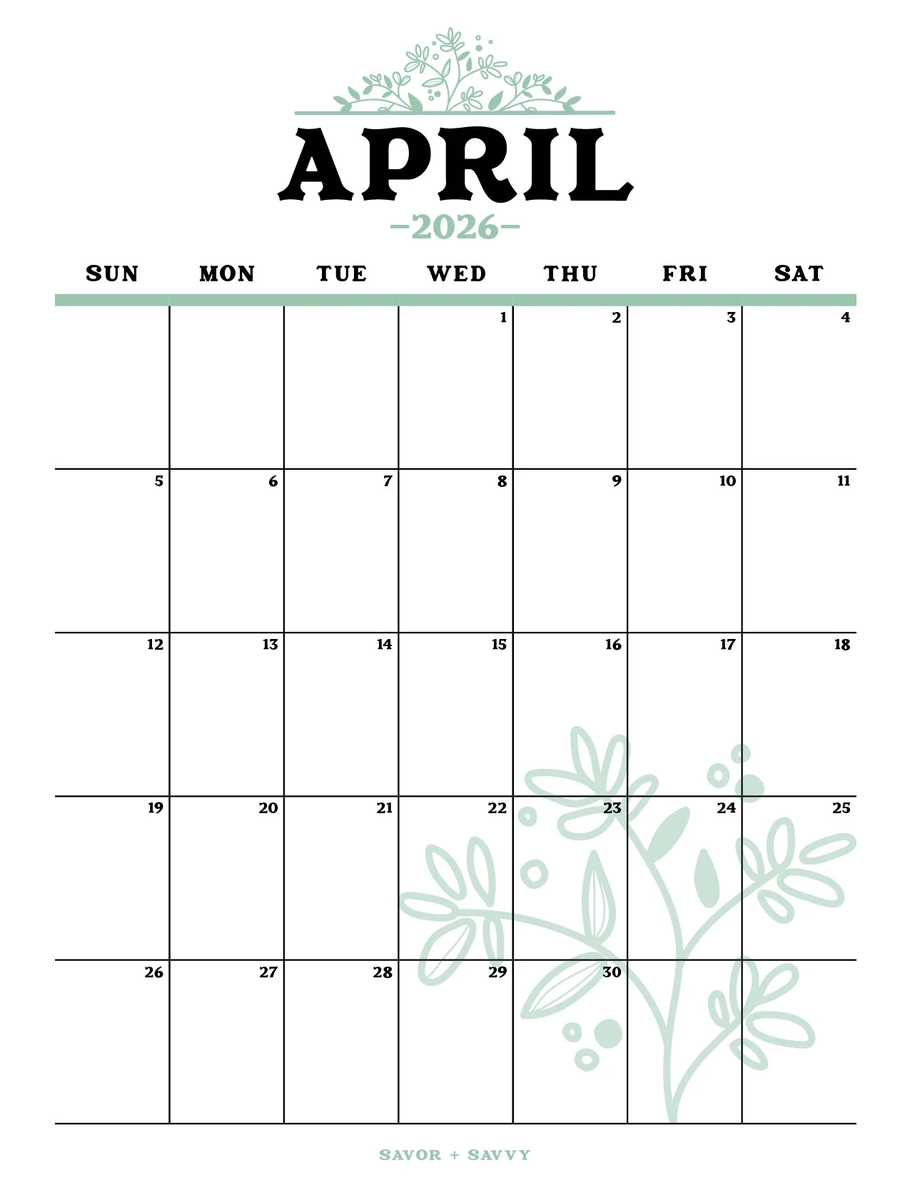 April Blank Calendar 2026 Pdf