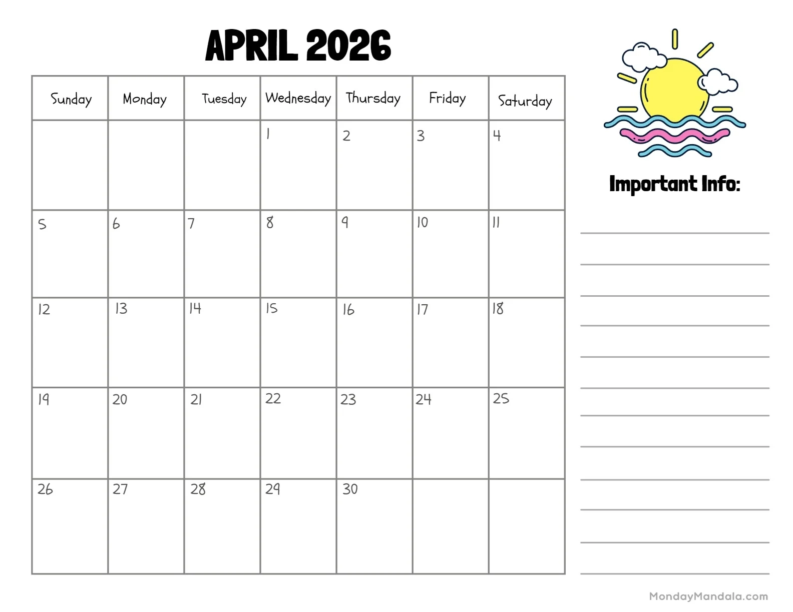 April 2026 Calendars Free PDF Printables April 2026 Calendars Free PDF Printables