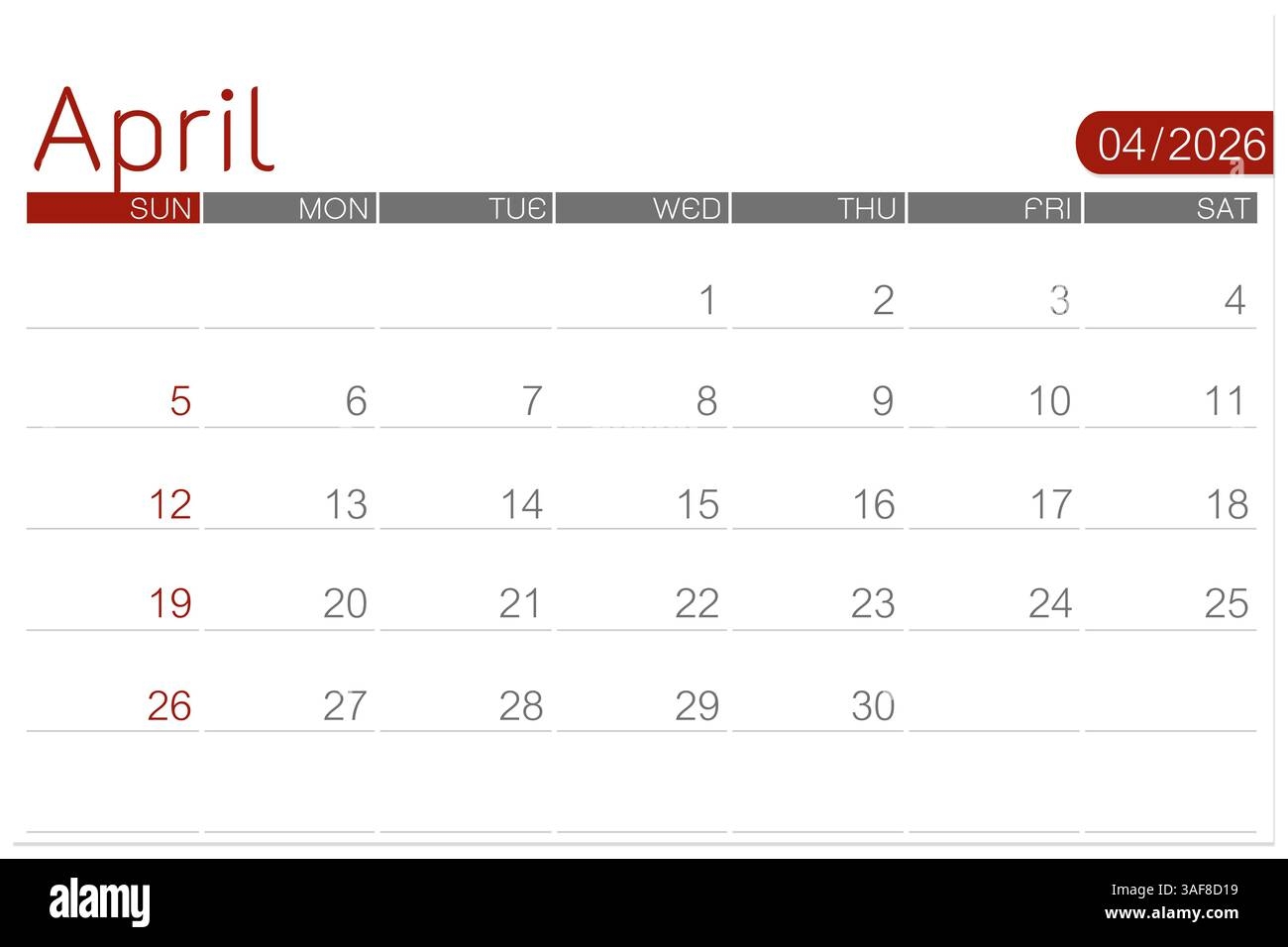 Blank April 2026 Calendar