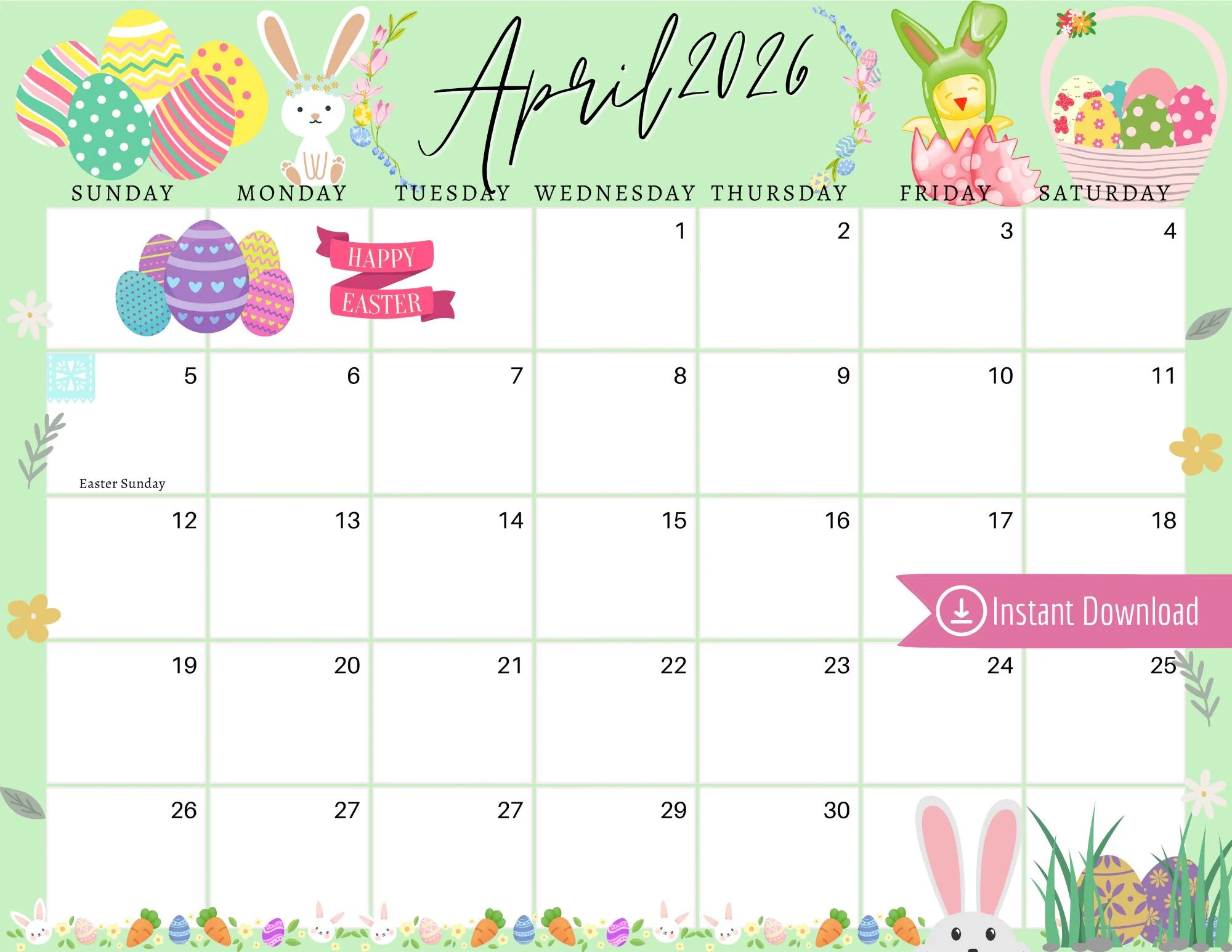 April 2026 Digital Calendar Mint Easter Sunday Editable Fillable Printable Calendar For Planning PDF PNG And JPG Download Etsy April 2026 Digital Calendar Mint Easter Sunday Editable Fillable Printable Calendar For Planning PDF PNG And JPG Download Etsy