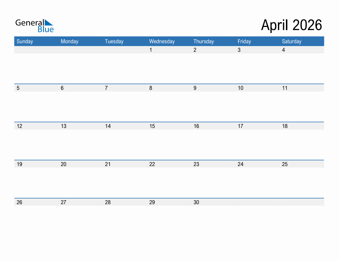 Blank April Calendar 2026 Free Blank April Calendar 2026 Free