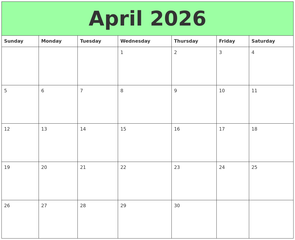 April 2026 Printable Calendars