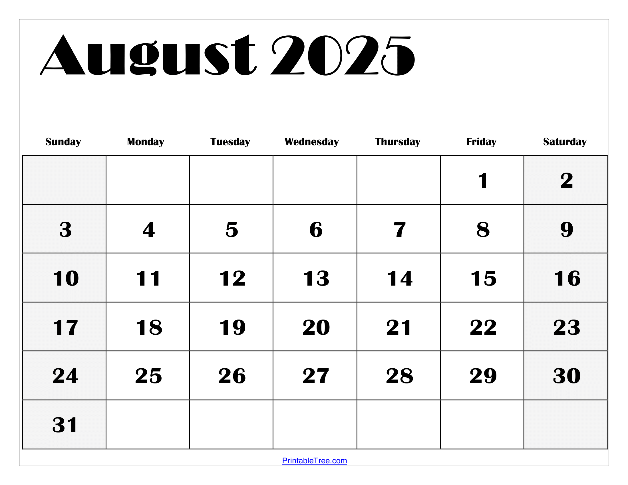 August 2025 Calendar Printable PDF Template With Holidays August 2025 Calendar Printable PDF Template With Holidays