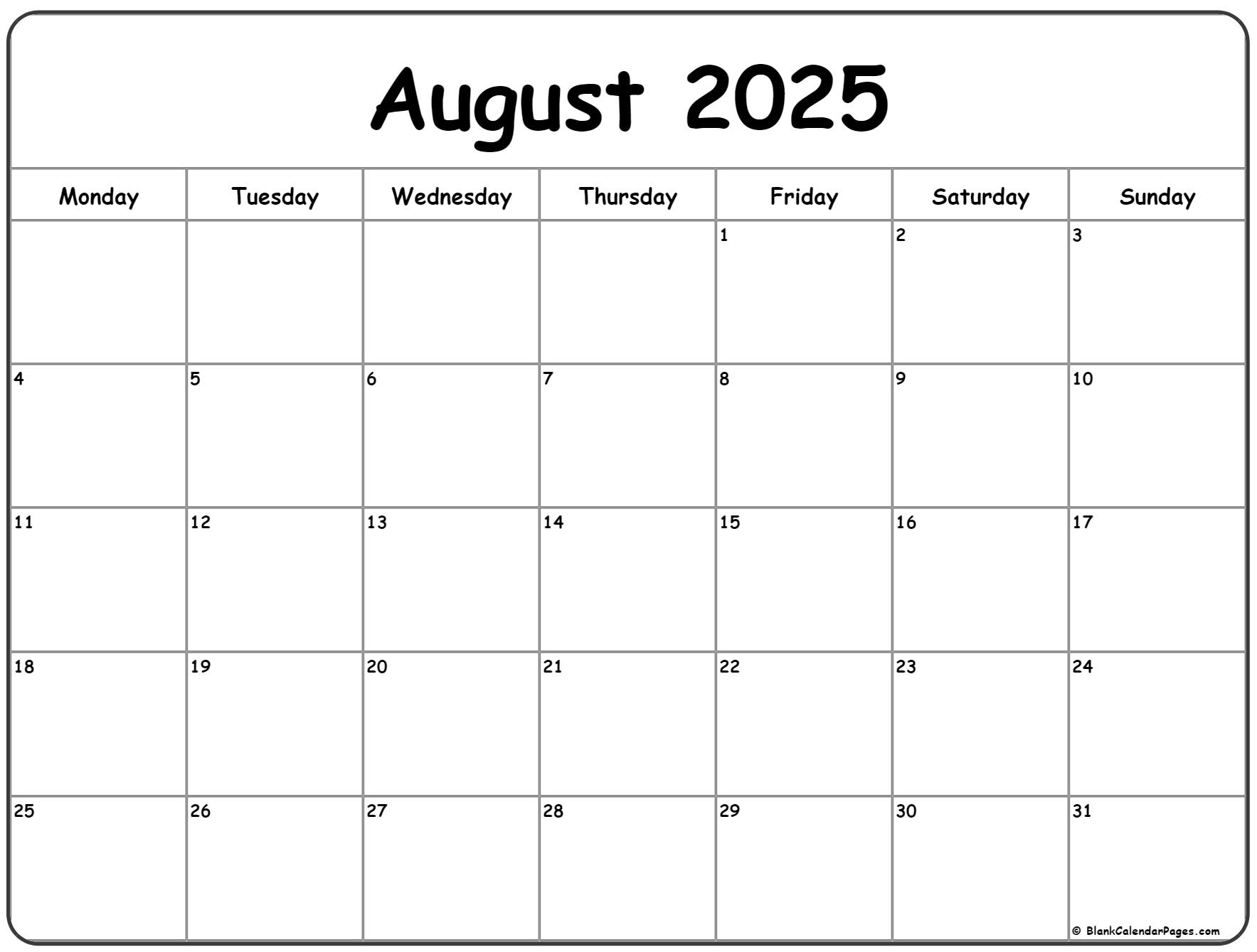 August 2025 Monday Calendar Monday To Sunday August 2025 Monday Calendar Monday To Sunday